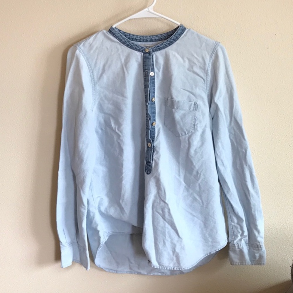 JCrew denim collarless popover